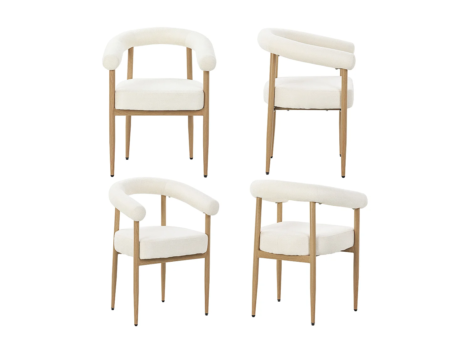 Lot de 4 Chaises de Salle à Manger Modernes, avec Assise Rembourrée en Peluche, Pieds en Métal Aspect Bois - Blanc