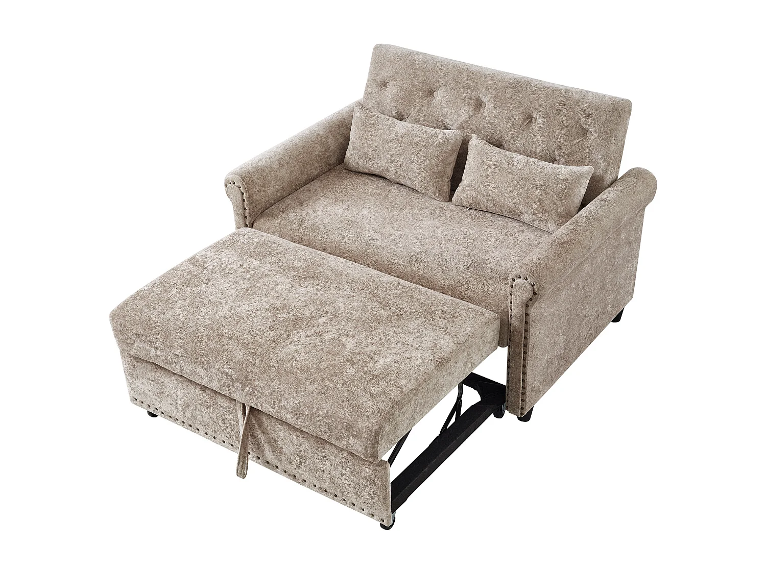 Canapé-Lit Convertible 2 Places en Chenille, Sofa 3-en-1 avec Dossier Réglable sur 3 Niveaux - gris brunâtre