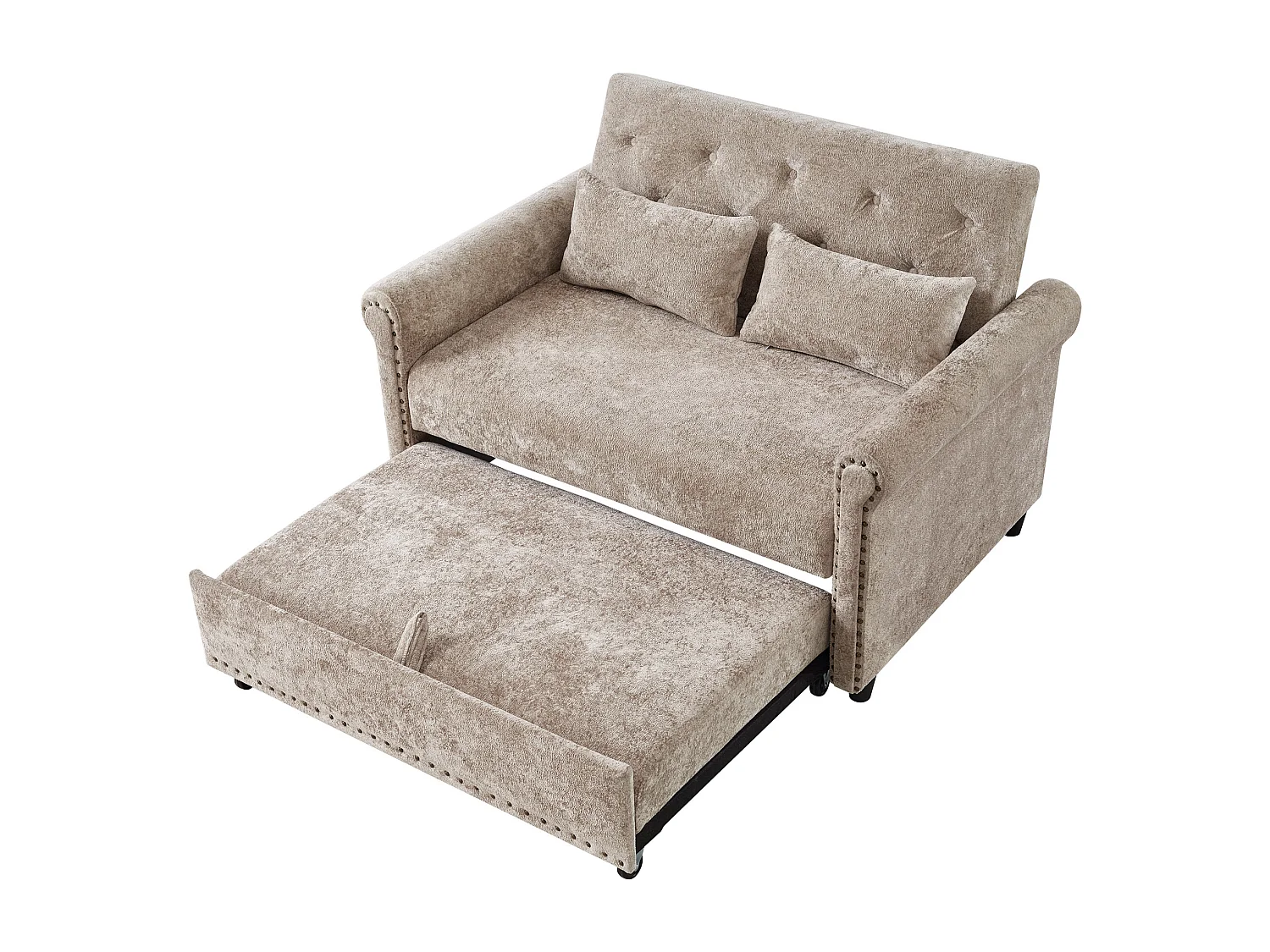 Canapé-Lit Convertible 2 Places en Chenille, Sofa 3-en-1 avec Dossier Réglable sur 3 Niveaux - gris brunâtre