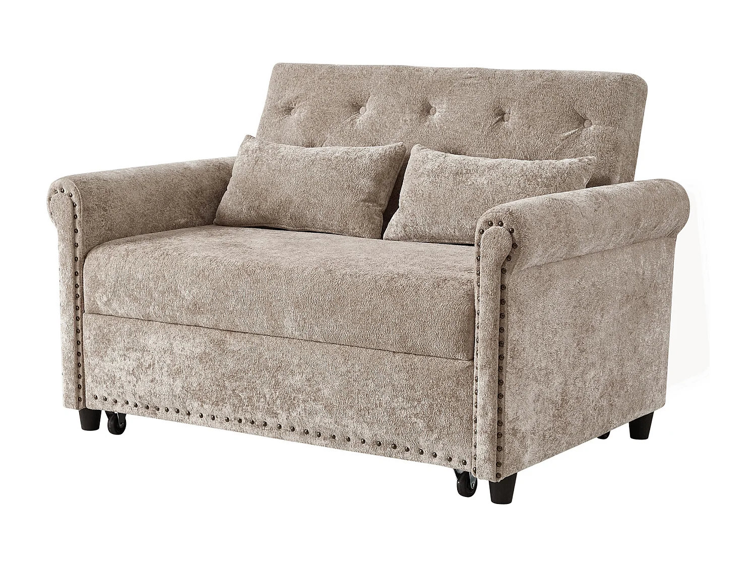 Canapé-Lit Convertible 2 Places en Chenille, Sofa 3-en-1 avec Dossier Réglable sur 3 Niveaux - gris brunâtre