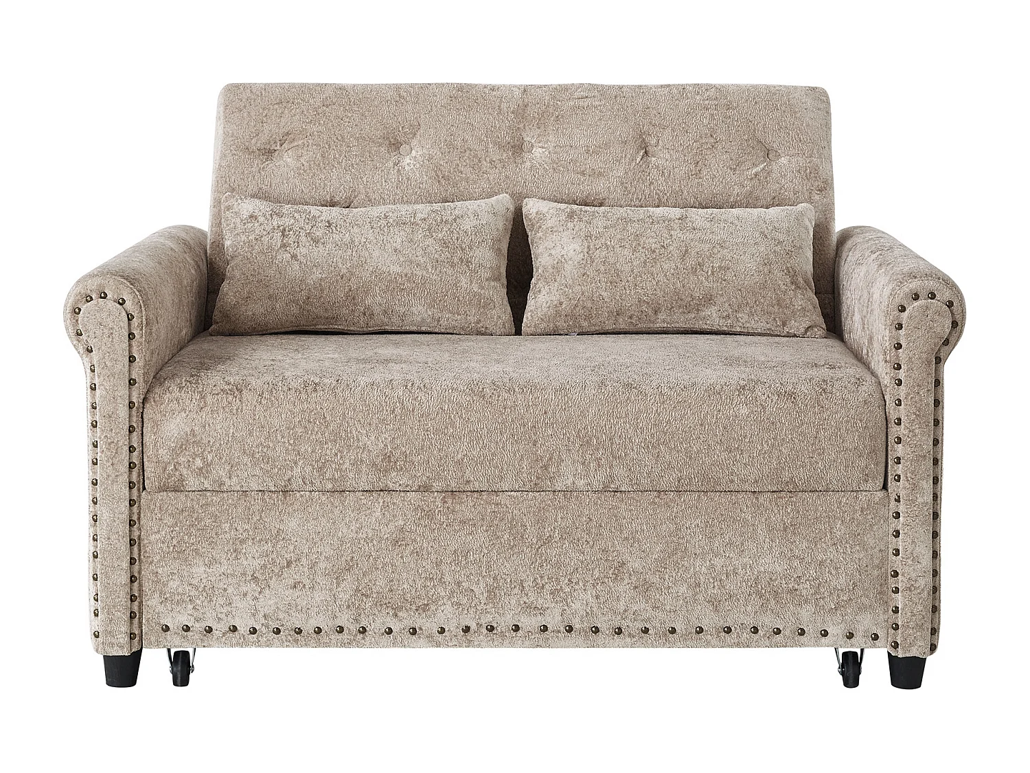Canapé-Lit Convertible 2 Places en Chenille, Sofa 3-en-1 avec Dossier Réglable sur 3 Niveaux - gris brunâtre