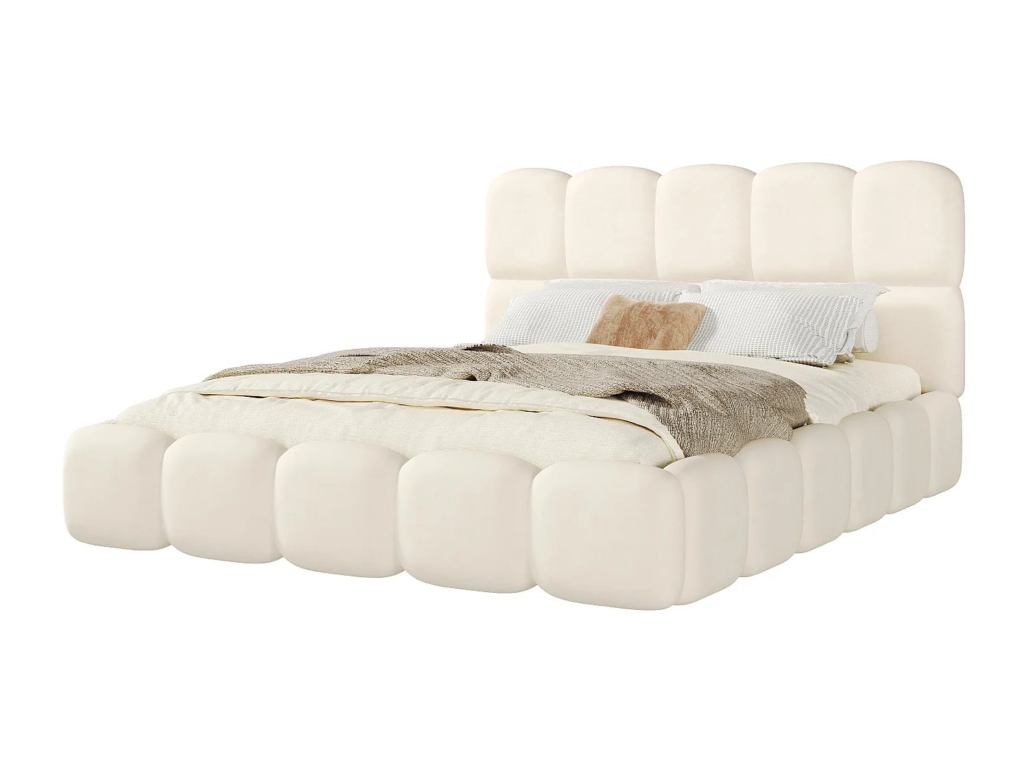 Lit double rembourré 180x200 cm - avec sommier à lattes - Velours - Beige (Matelas non inclus)