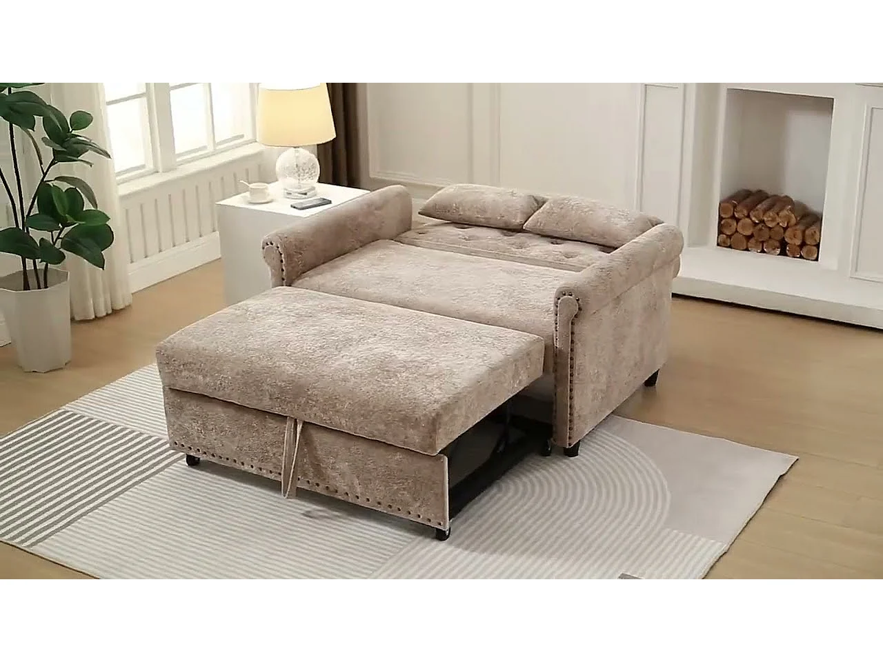 Canapé-Lit Convertible 2 Places en Chenille, Sofa 3-en-1 avec Dossier Réglable sur 3 Niveaux - gris