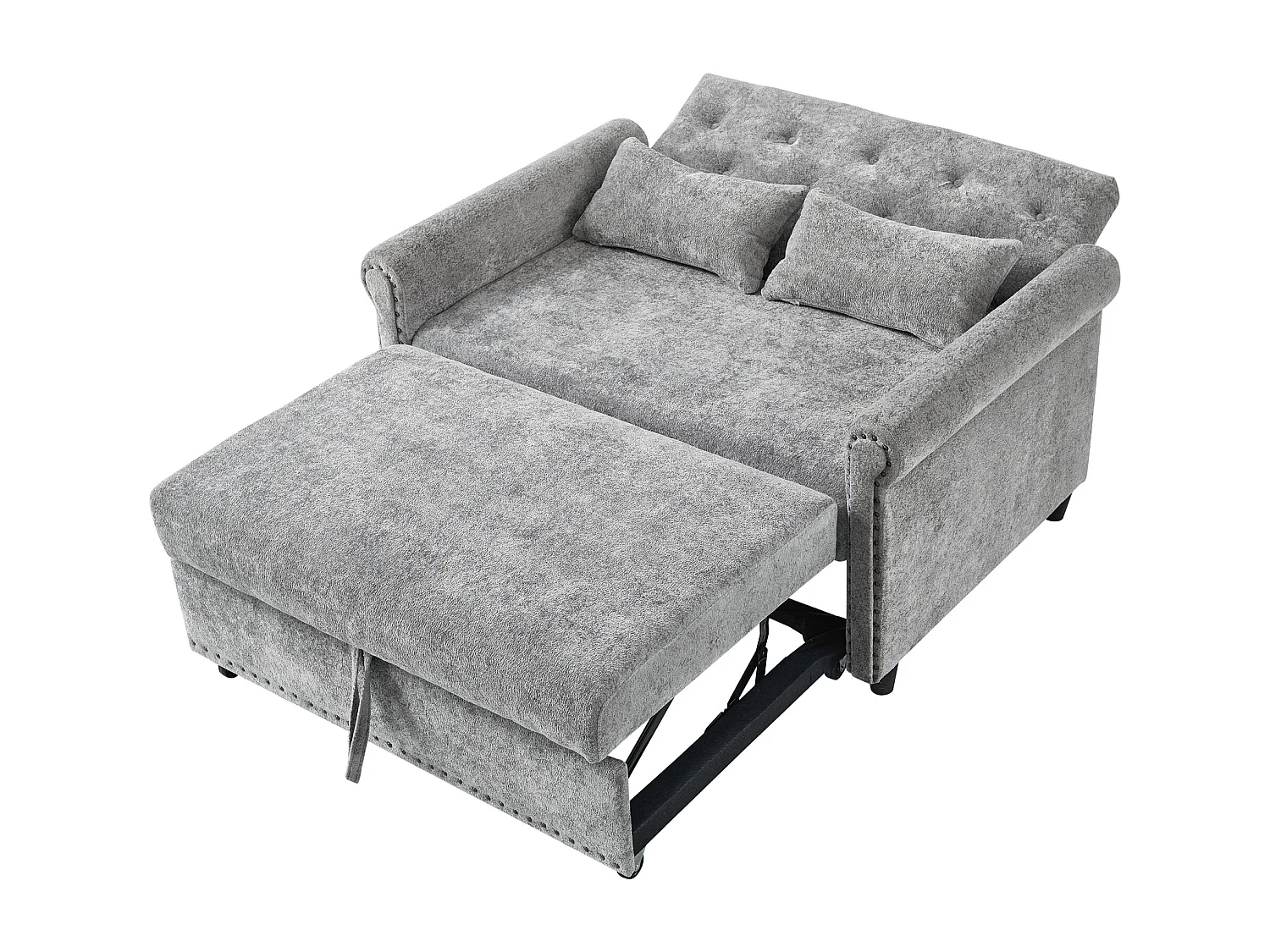 Canapé-Lit Convertible 2 Places en Chenille, Sofa 3-en-1 avec Dossier Réglable sur 3 Niveaux - gris