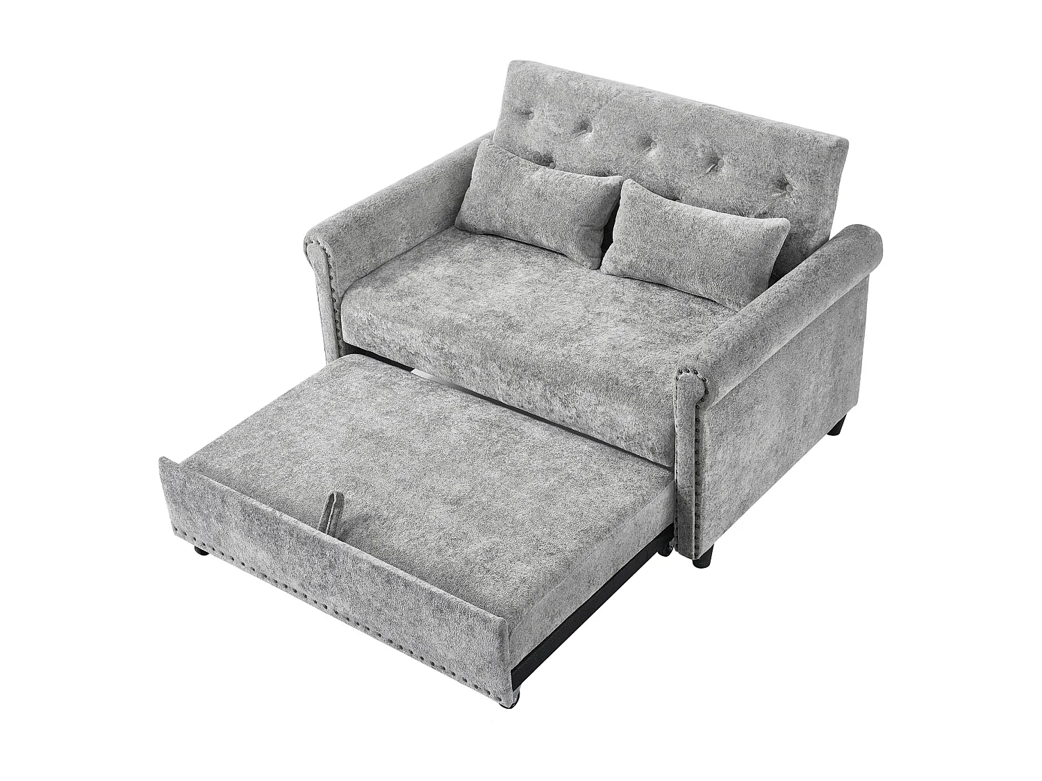 Canapé-Lit Convertible 2 Places en Chenille, Sofa 3-en-1 avec Dossier Réglable sur 3 Niveaux - gris