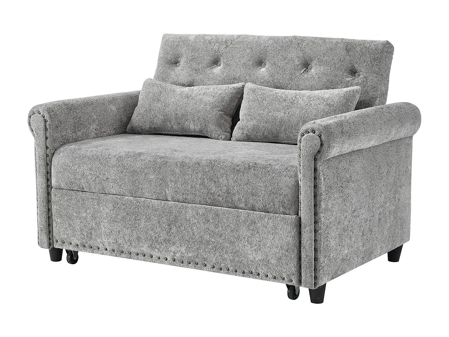 Canapé-Lit Convertible 2 Places en Chenille, Sofa 3-en-1 avec Dossier Réglable sur 3 Niveaux - gris