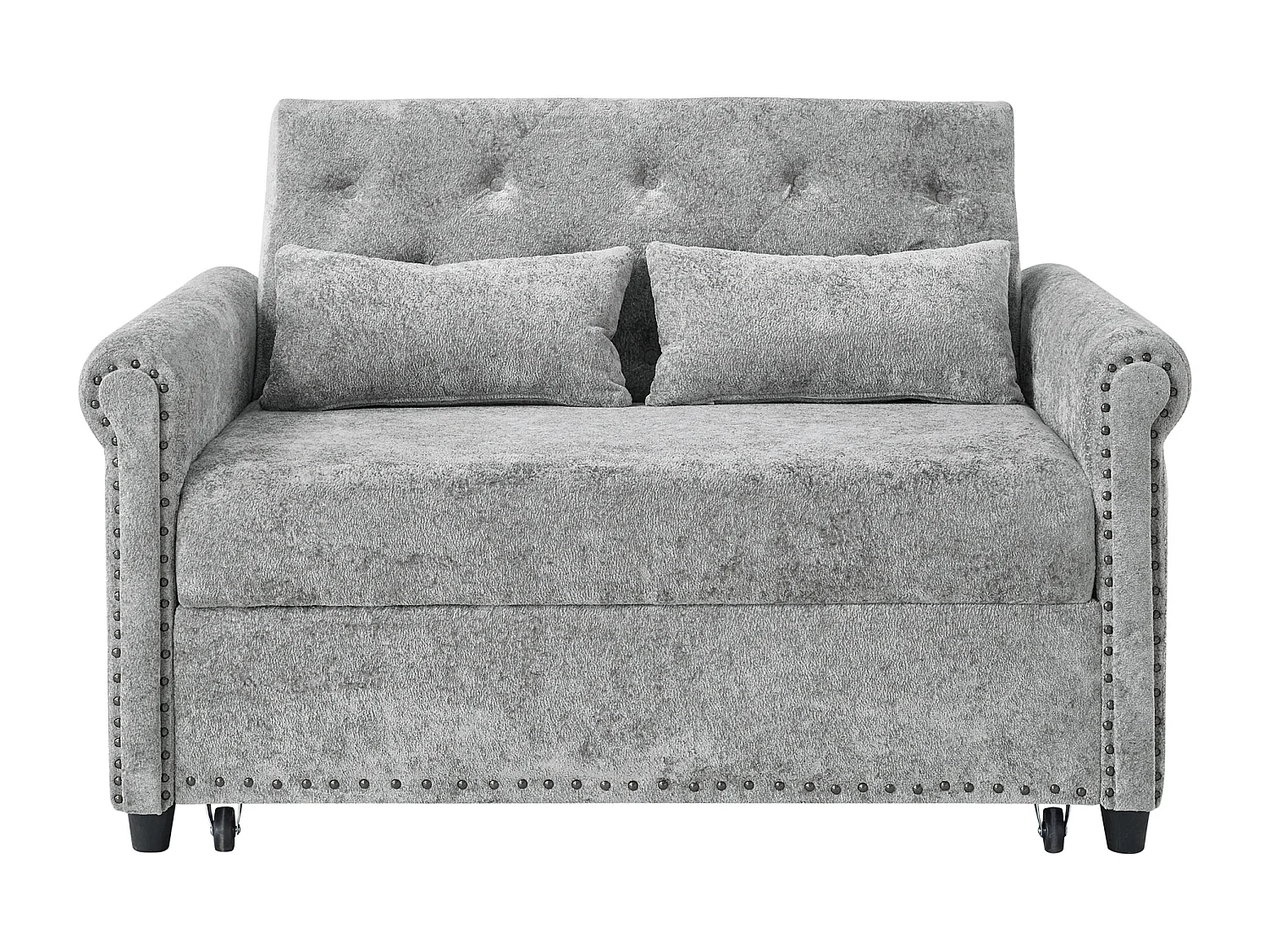 Canapé-Lit Convertible 2 Places en Chenille, Sofa 3-en-1 avec Dossier Réglable sur 3 Niveaux - gris