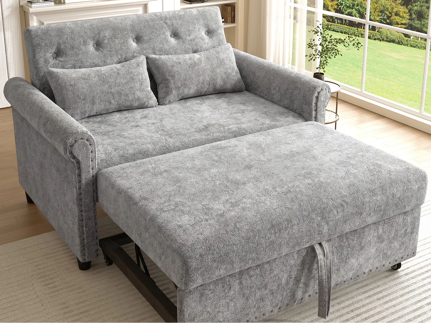 Canapé-Lit Convertible 2 Places en Chenille, Sofa 3-en-1 avec Dossier Réglable sur 3 Niveaux - gris