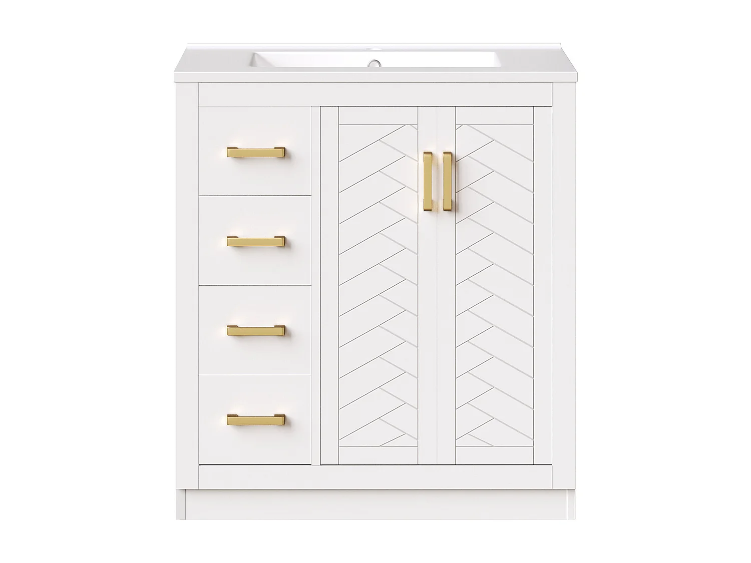 Lot de 2 Meubles de Salle de Bain avec Vasques en Céramique - Doubles Tiroirs, Étagères et Portes Soft-Close - Blanc