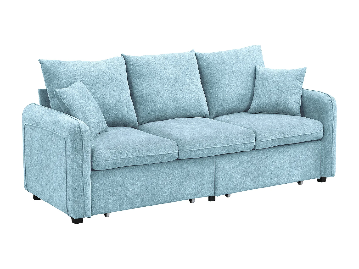 Modulares 3-Sitzer-Sofa aus Chenille - mit 2 Aufbewahrungshockern und Schublade - geeignet für kleine Wohnungen - Blau