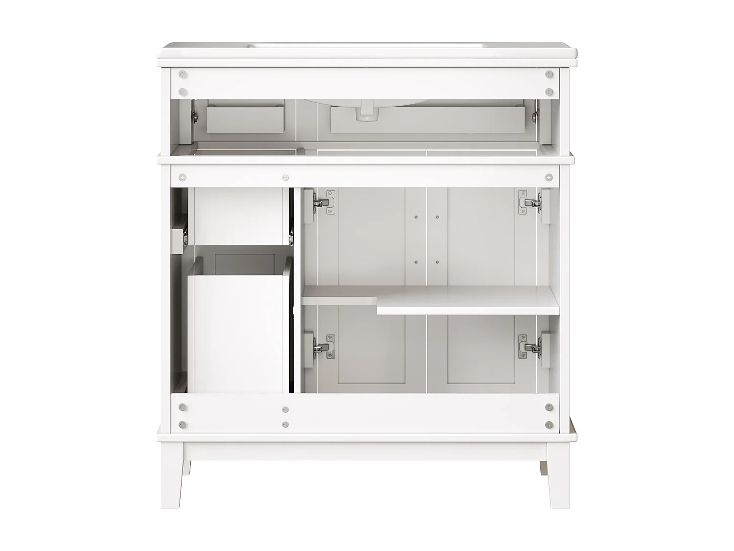 Meuble de Salle de Bain 76cm avec Vasque en Céramique, avec 3 Tiroirs Spéciaux et Portes Soft-Close - Blanc