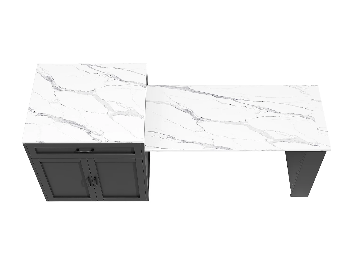 Îlot de Cuisine Extensible 133-202cm, Buffet de Cuisine Mobile sur Roulettes, 2 Tiroirs, Étagères et Porte-Épices - Noir