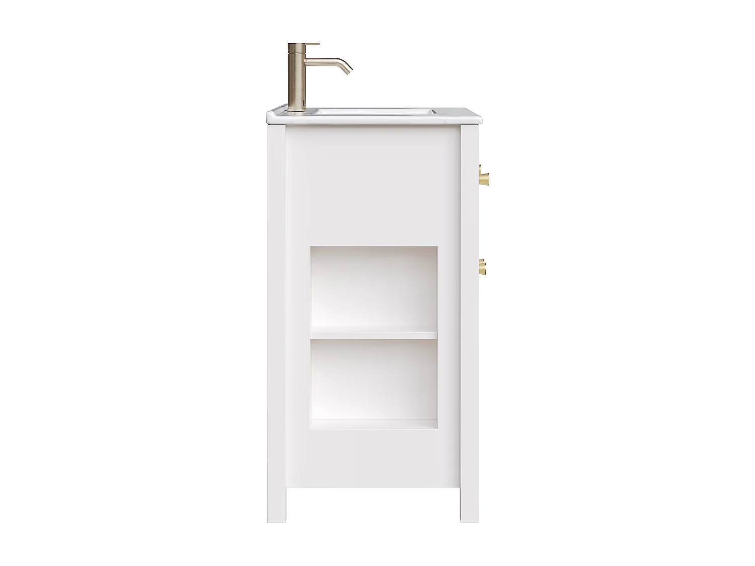 Badkamermeubel op poten 81cm met keramische wastafel, 1 klaplade en 1 deur - wit