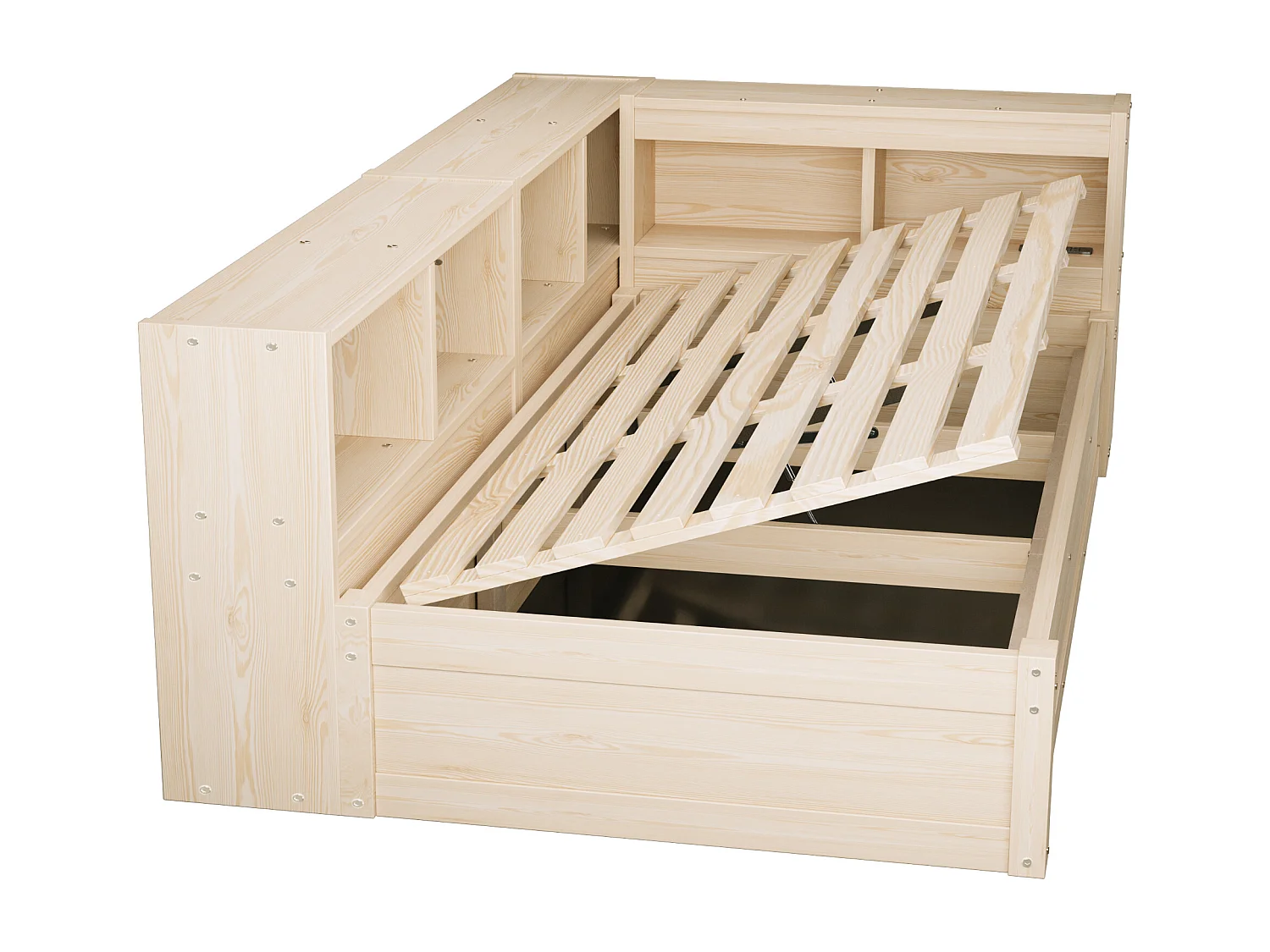 Slaapbank 90 × 200 cm - met stopcontact - met opbergvakken - met LED-verlichting - naturel (matras niet inbegrepen)