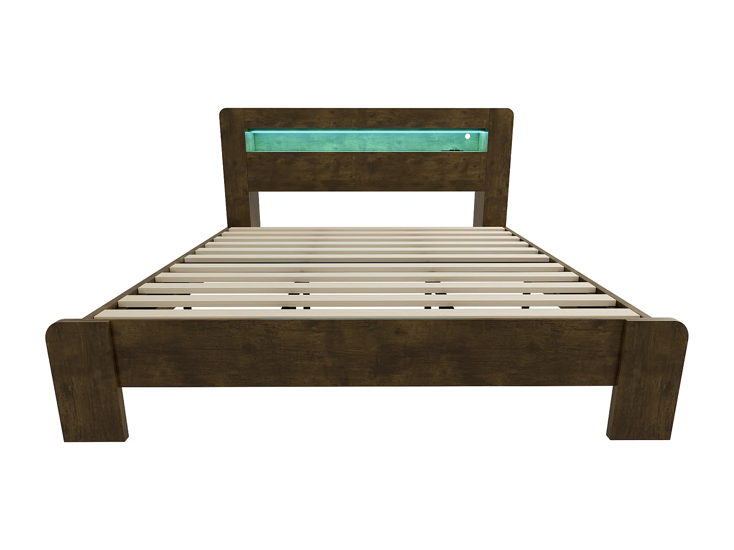 Cama de madera 180 x 200 cm - con espacio de almacenamiento - equipada con luz LED - con toma de corriente - natural (colchón no incluido)