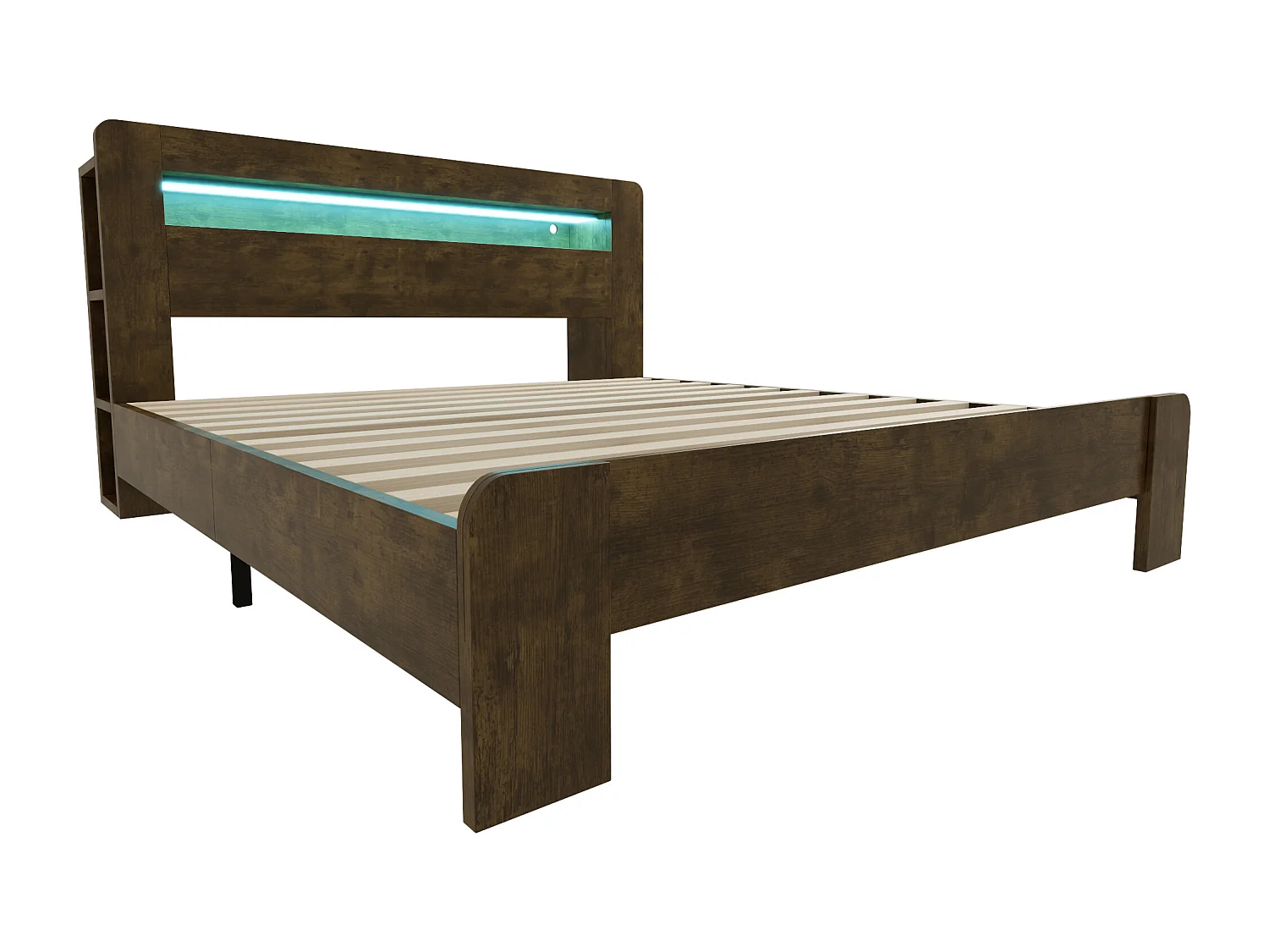 Cama de madera 180 x 200 cm - con espacio de almacenamiento - equipada con luz LED - con toma de corriente - natural (colchón no incluido)