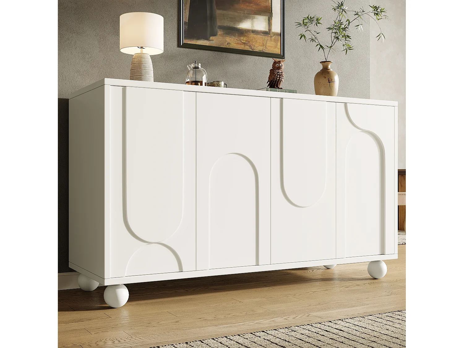 Buffet moderne 120x35x71cm - 4 portes au design unique - en MDF - Blanc
