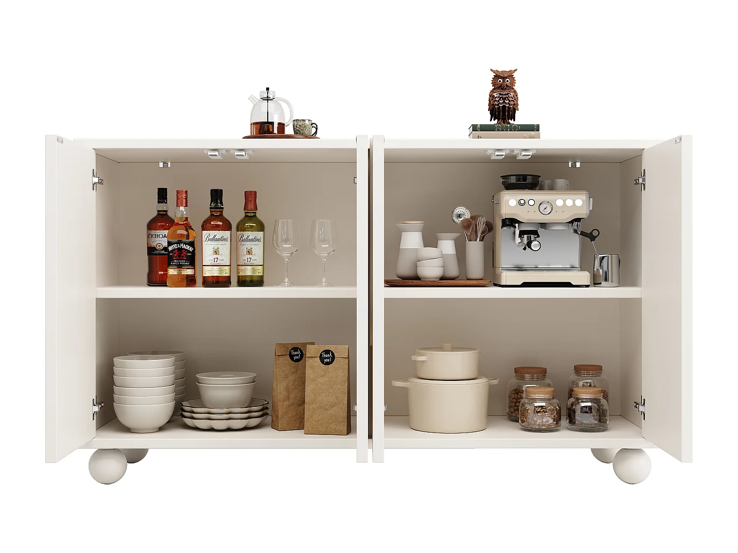 Buffet moderne 120x35x71cm - 4 portes au design unique - en MDF - Blanc