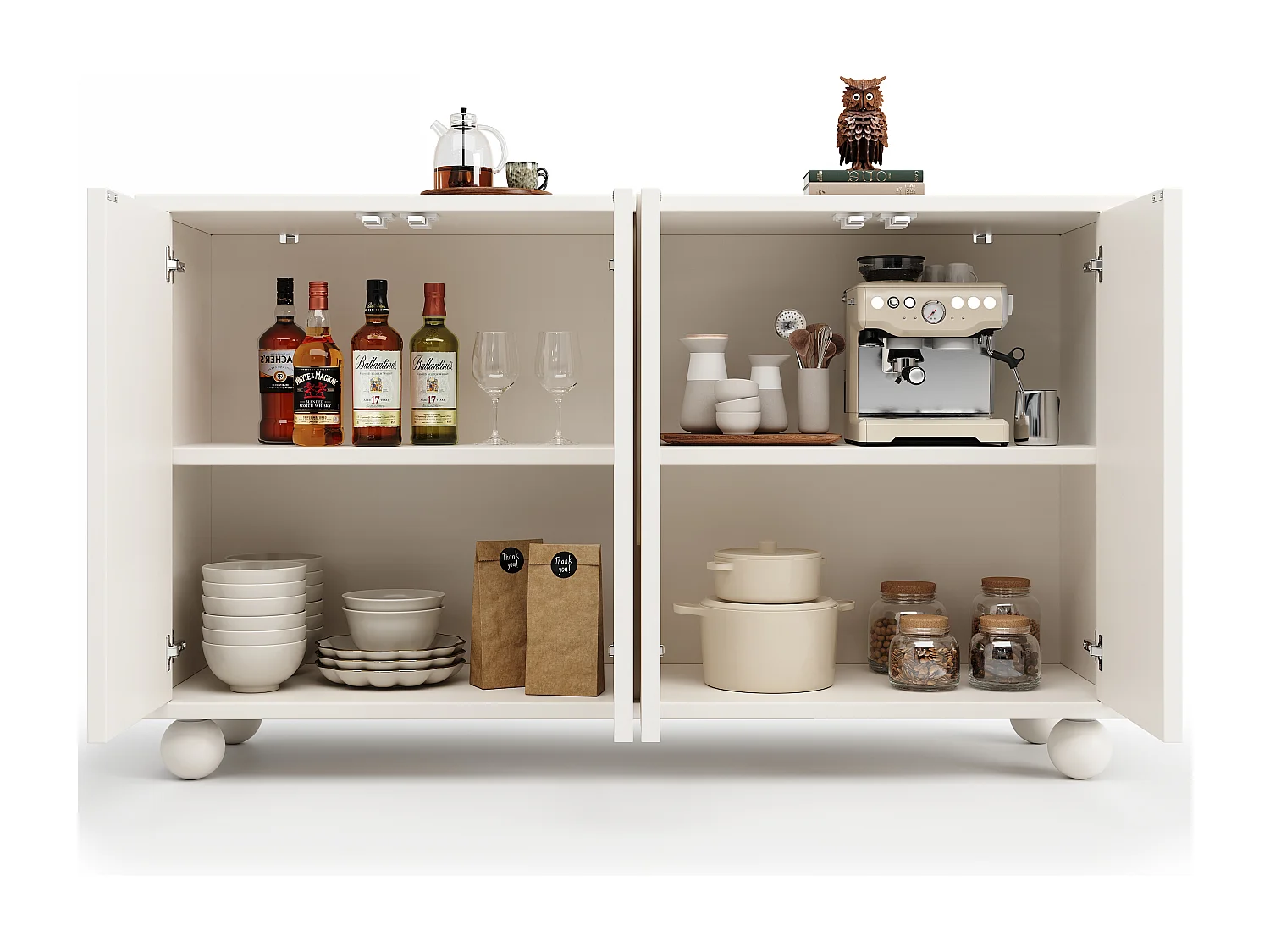 Buffet moderne 120x35x71cm - 4 portes au design unique - en MDF - Blanc
