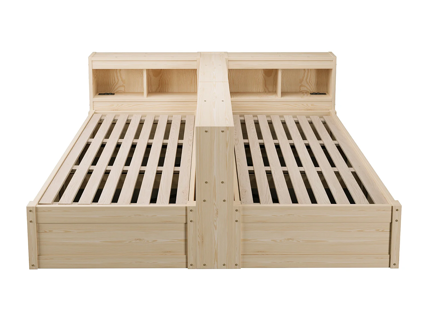 Sofa rozkładana z pojemnikiem 90 x 200 lub 180 x 200 cm - z gniazdkiem elektrycznym - przegrody do przechowywania - z oświetleniem LED - naturalny
