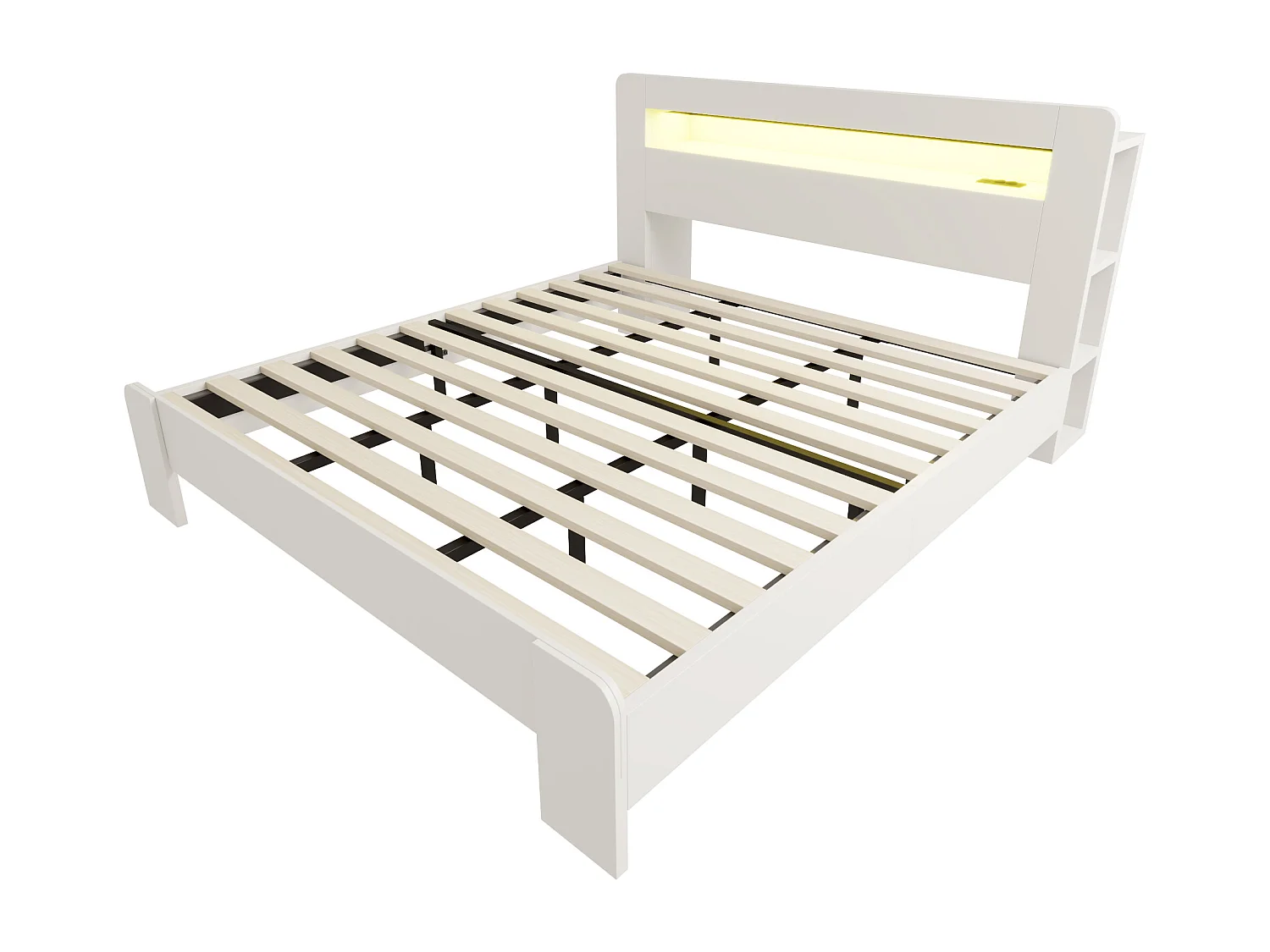 Cama de madera 180 x 200 cm - con espacio de almacenamiento - equipada con luz LED - con toma de corriente - blanco (colchón no incluido)