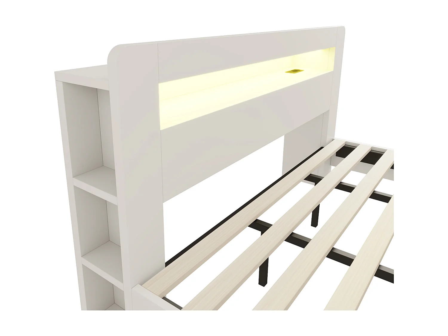Cama de madera 180 x 200 cm - con espacio de almacenamiento - equipada con luz LED - con toma de corriente - blanco (colchón no incluido)