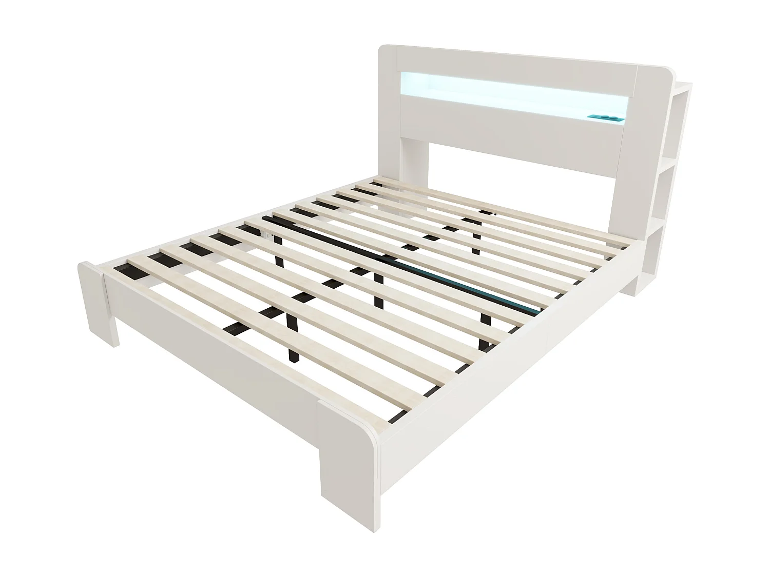 Cama de madera 140 x 200 cm - con espacio de almacenamiento - equipada con luz LED - con toma de corriente - blanco (colchón no incluido)