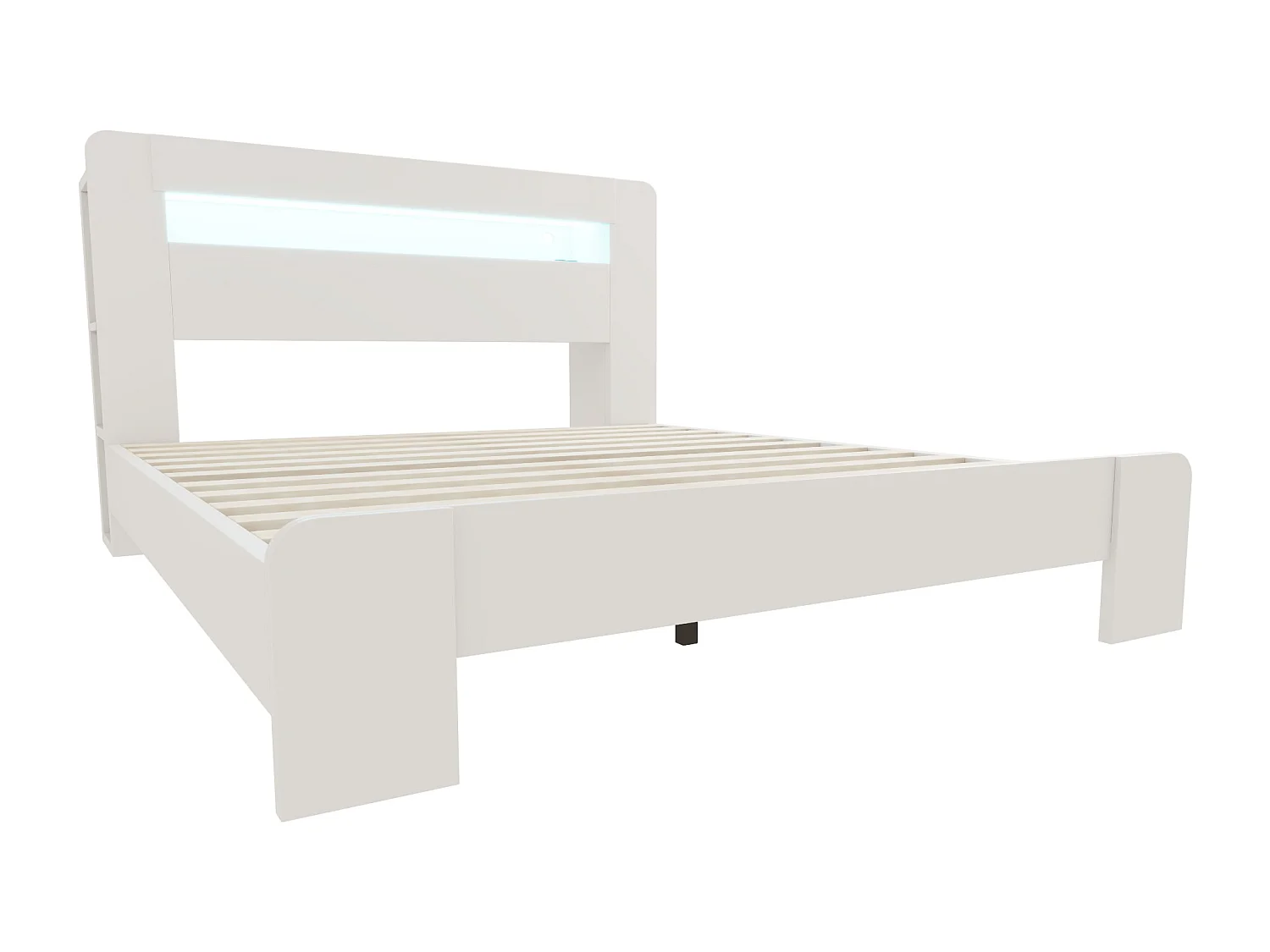 Cama de madera 140 x 200 cm - con espacio de almacenamiento - equipada con luz LED - con toma de corriente - blanco (colchón no incluido)