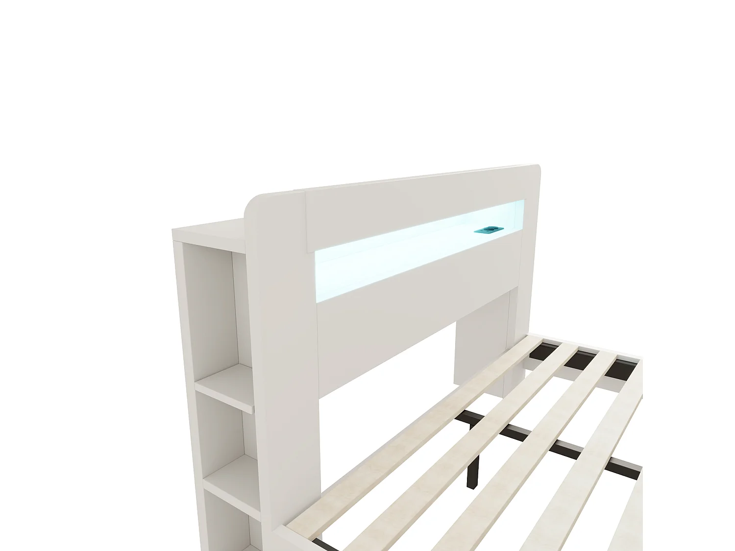 Cama de madera 140 x 200 cm - con espacio de almacenamiento - equipada con luz LED - con toma de corriente - blanco (colchón no incluido)