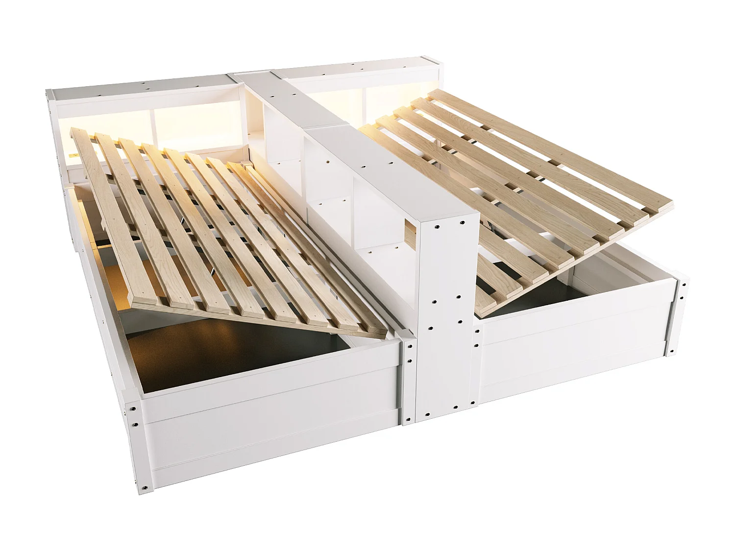 Sofa bed with storage 90x200 or 180x200 cm - with power outlet - storage compartments - with LED lighting - white