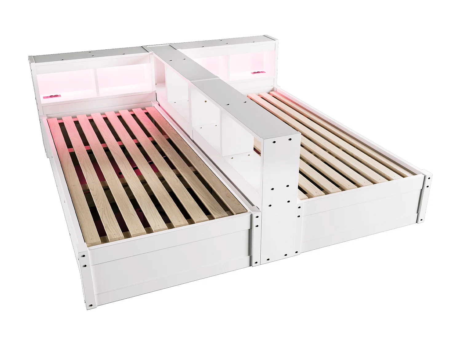 Sofa bed with storage 90x200 or 180x200 cm - with power outlet - storage compartments - with LED lighting - white