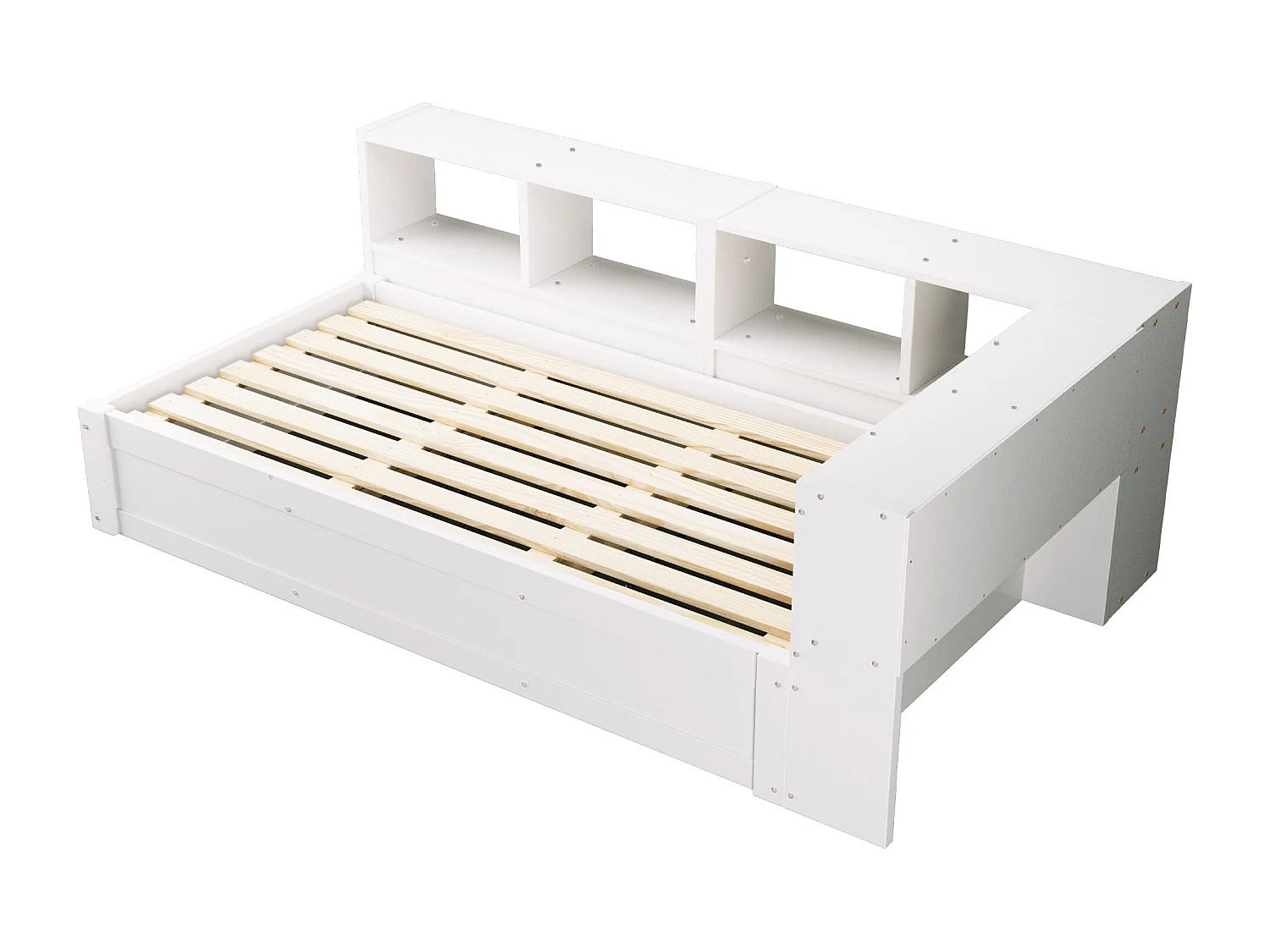 Canapé-lit 90 × 200 cm - avec prise électrique - avec compartiments de rangement - avec éclairage LED - blanc (matelas non inclus)