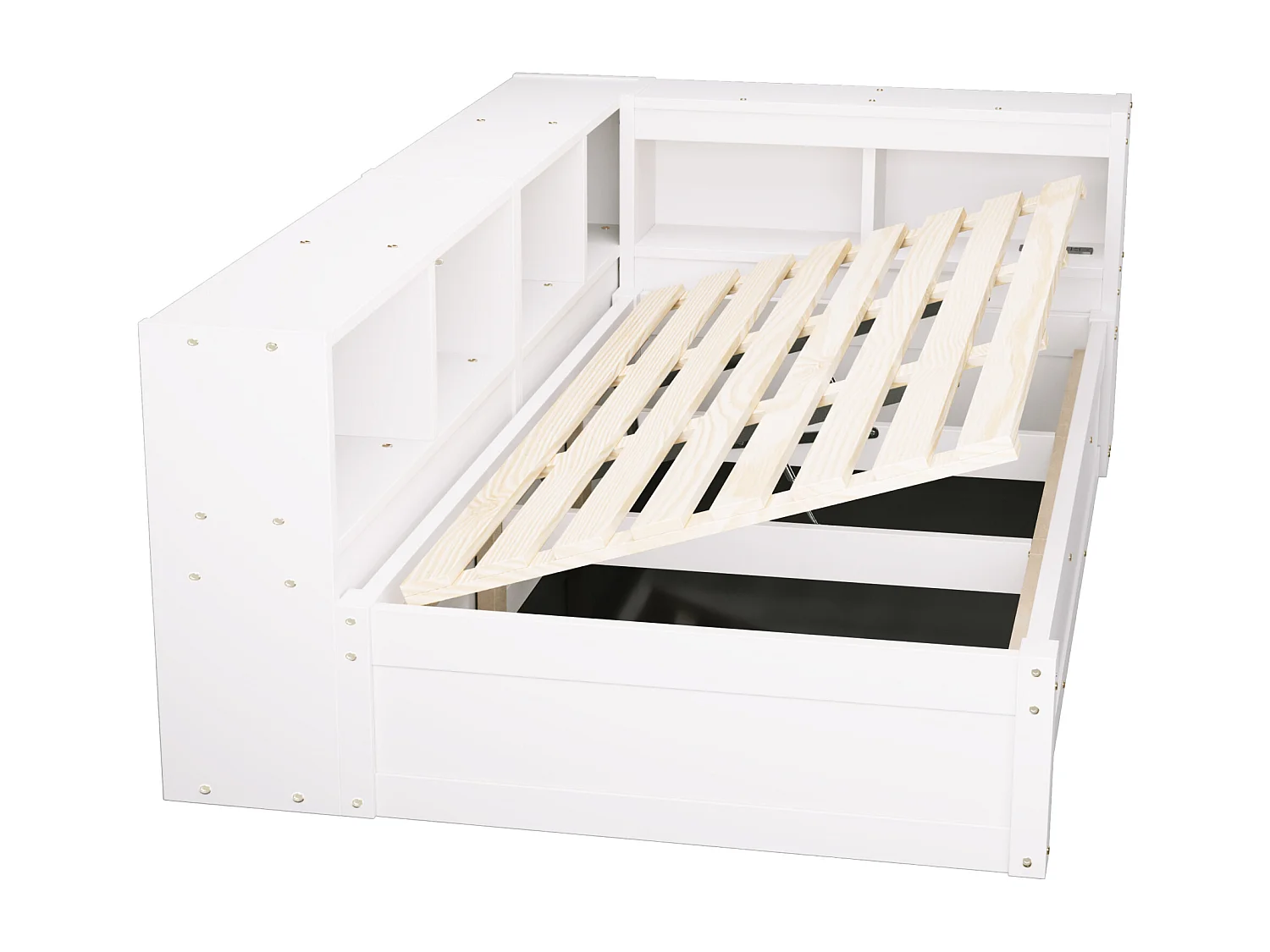 Canapé-lit 90 × 200 cm - avec prise électrique - avec compartiments de rangement - avec éclairage LED - blanc (matelas non inclus)