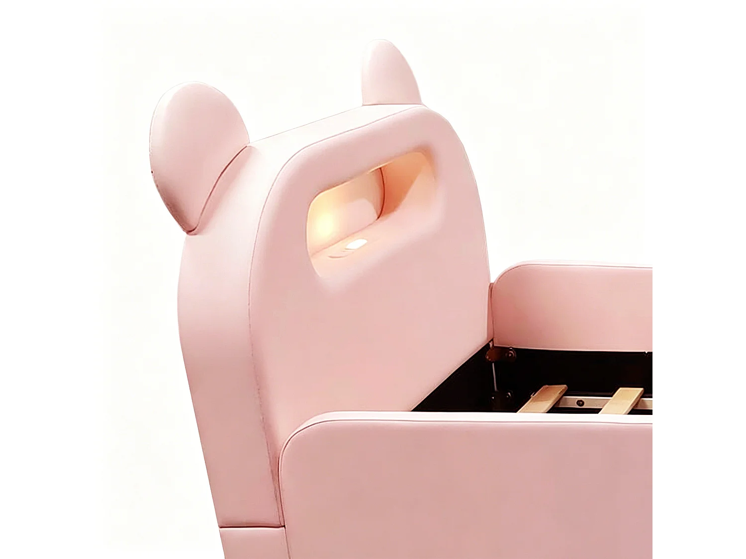 Lit enfant capitonné 90 x 200 cm - avec tête de lit ours - avec lumière - avec port de chargement USB - rose (matelas non inclus)