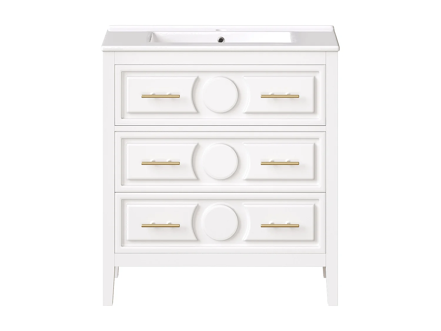 Mobile bagno con piedi 81cm con lavabo in ceramica, 3 cassetti retrò (1 a ribalta), soft-close - bianco