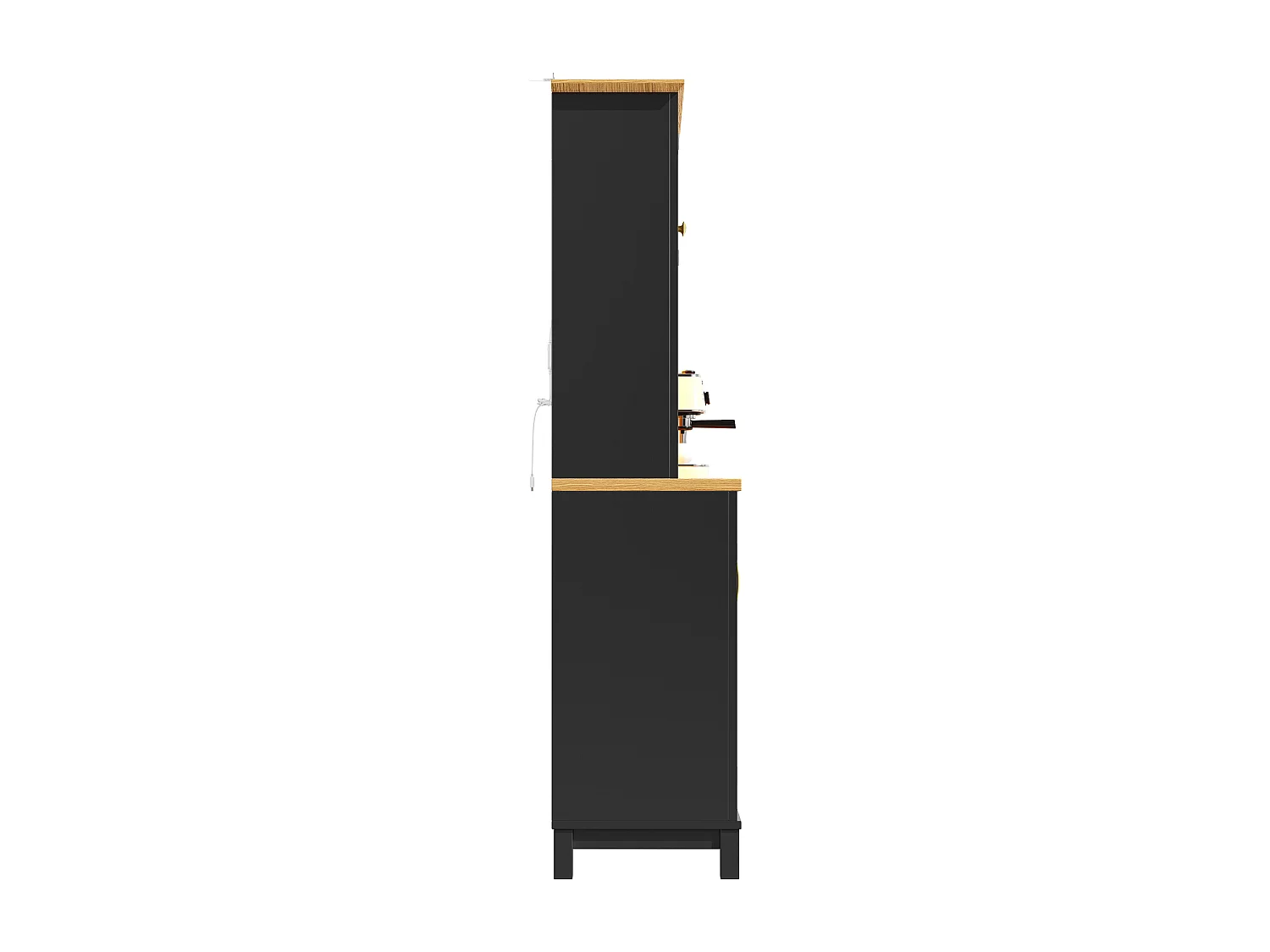 Buffet de Cuisine 105.5x180cm avec LED , Support Boissons, 4 Portes et Grain de Bois Oblique - Noir