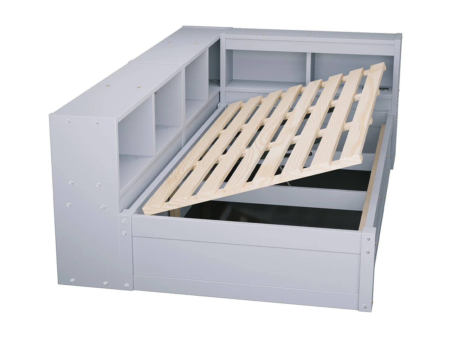 Slaapbank 90 × 200 cm - met stopcontact - met opbergvakken - met LED-verlichting - grijs (matras niet inbegrepen)