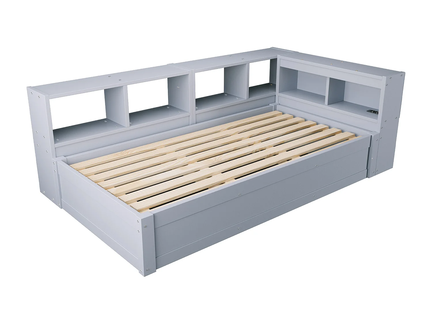 Slaapbank 90 × 200 cm - met stopcontact - met opbergvakken - met LED-verlichting - grijs (matras niet inbegrepen)