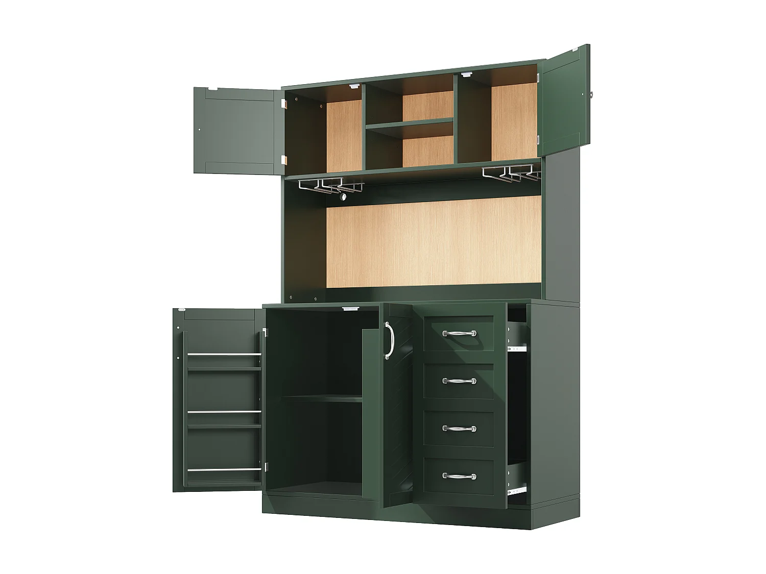 Credenza da cucina 120x188cm con LED, supporto per bevande e snack, 4 ante e 2 cassetti spaziosi - verde