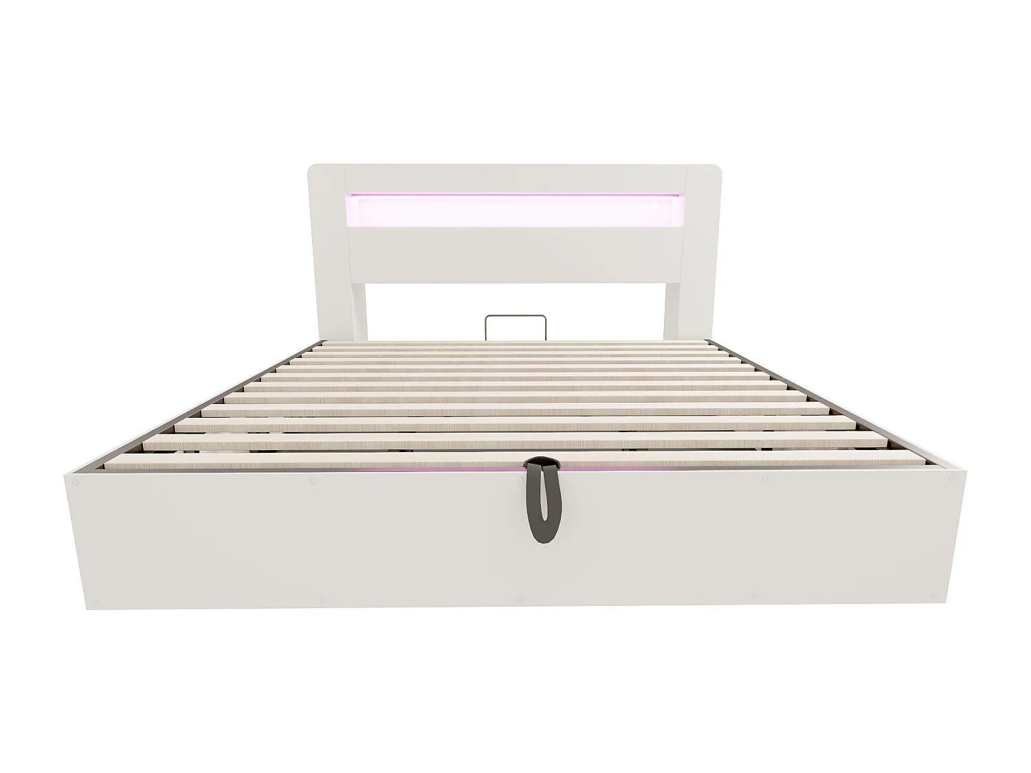 Lit coffre en bois 180x200cm - avec tête de lit LED - avec prise intégrée - avec compartiments de rangement - blanc (matelas non inclus)