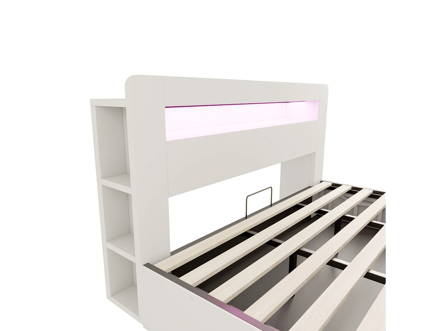Lit coffre en bois 180x200cm - avec tête de lit LED - avec prise intégrée - avec compartiments de rangement - blanc (matelas non inclus)