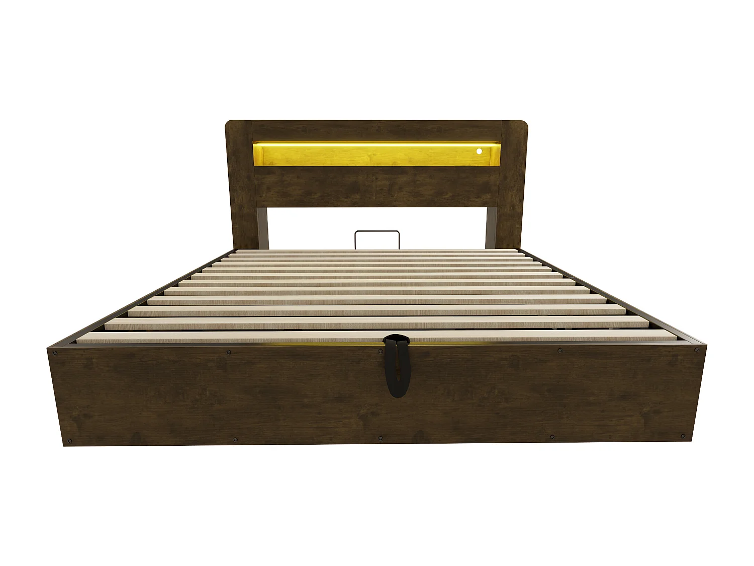 Lit coffre en bois 180x200cm - avec tête de lit LED - avec prise intégrée - avec compartiments de rangement - naturel (matelas non inclus)