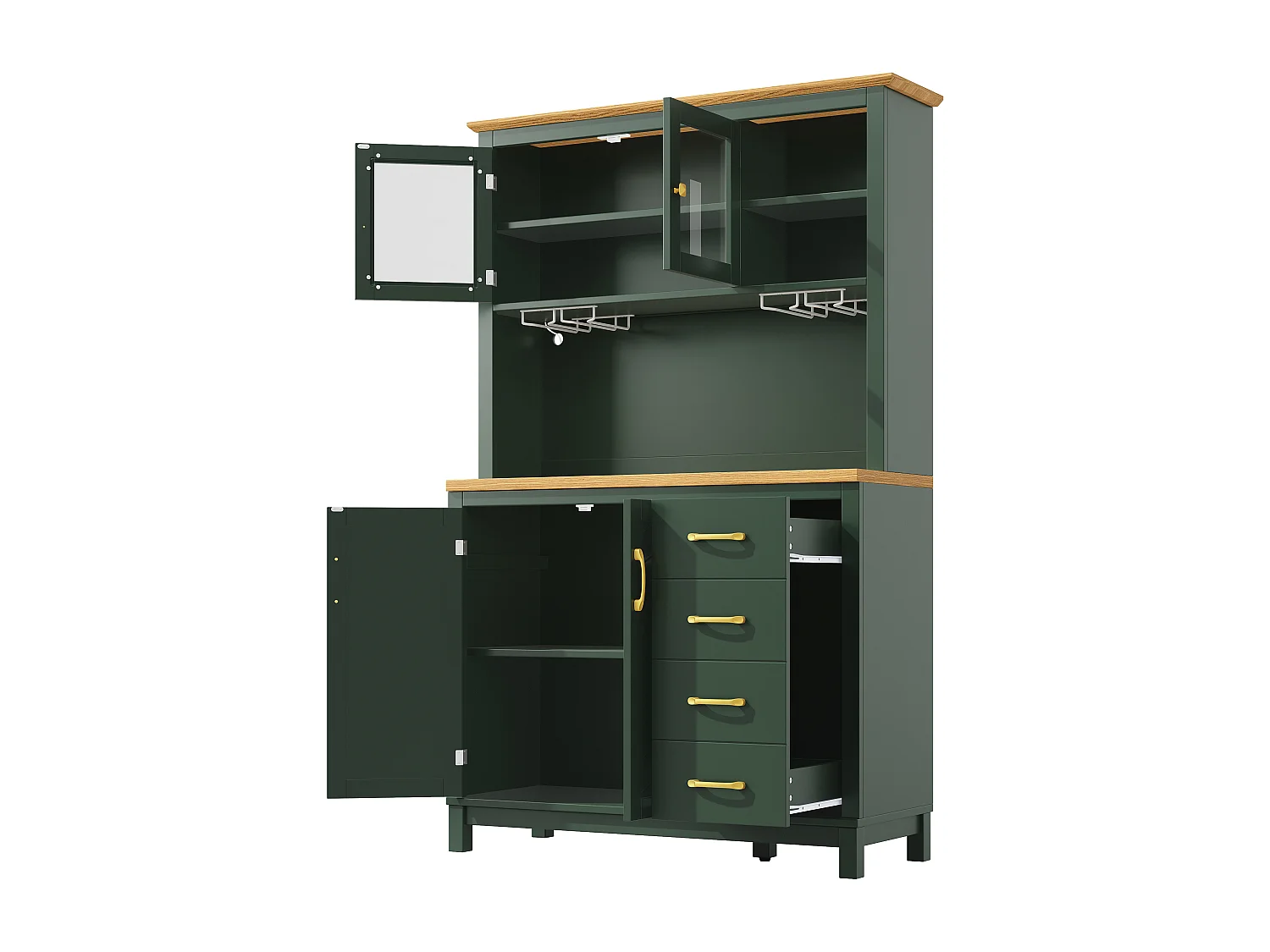 Keukenkast 105.5x180cm met LED, drankhouder, 4 deuren en schuine houtnerf - groen