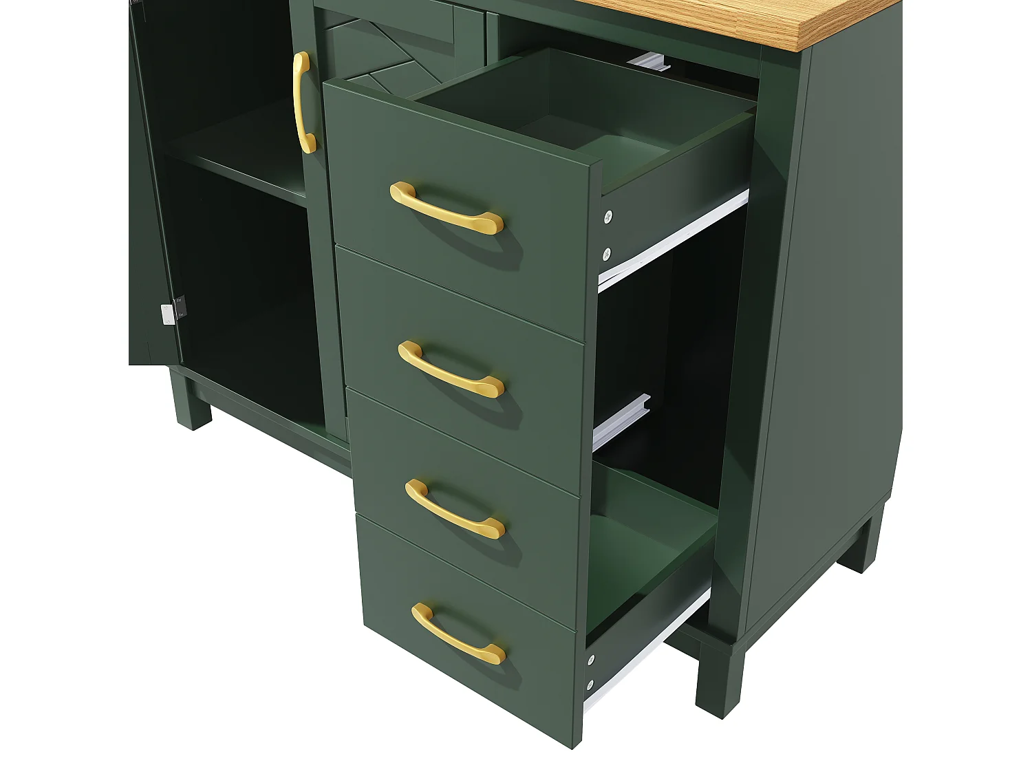 Keukenkast 105.5x180cm met LED, drankhouder, 4 deuren en schuine houtnerf - groen