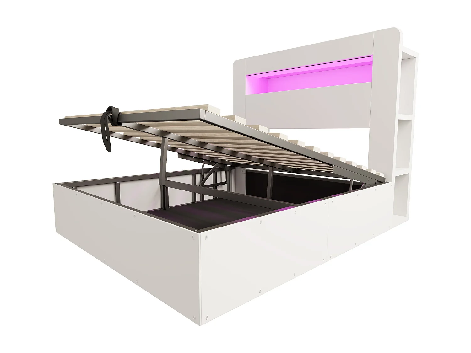 Houten bed met opbergruimte 140x200 cm - met LED-hoofdbord - met geïntegreerd stopcontact - met opbergvakken - wit (matras niet inbegrepen)