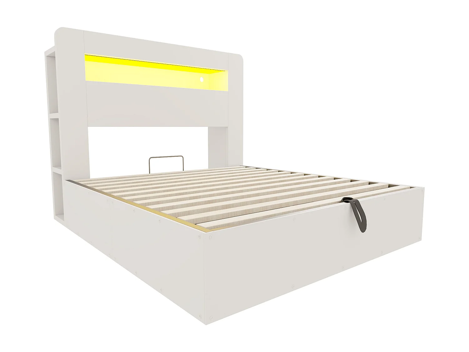 Houten bed met opbergruimte 140x200 cm - met LED-hoofdbord - met geïntegreerd stopcontact - met opbergvakken - wit (matras niet inbegrepen)