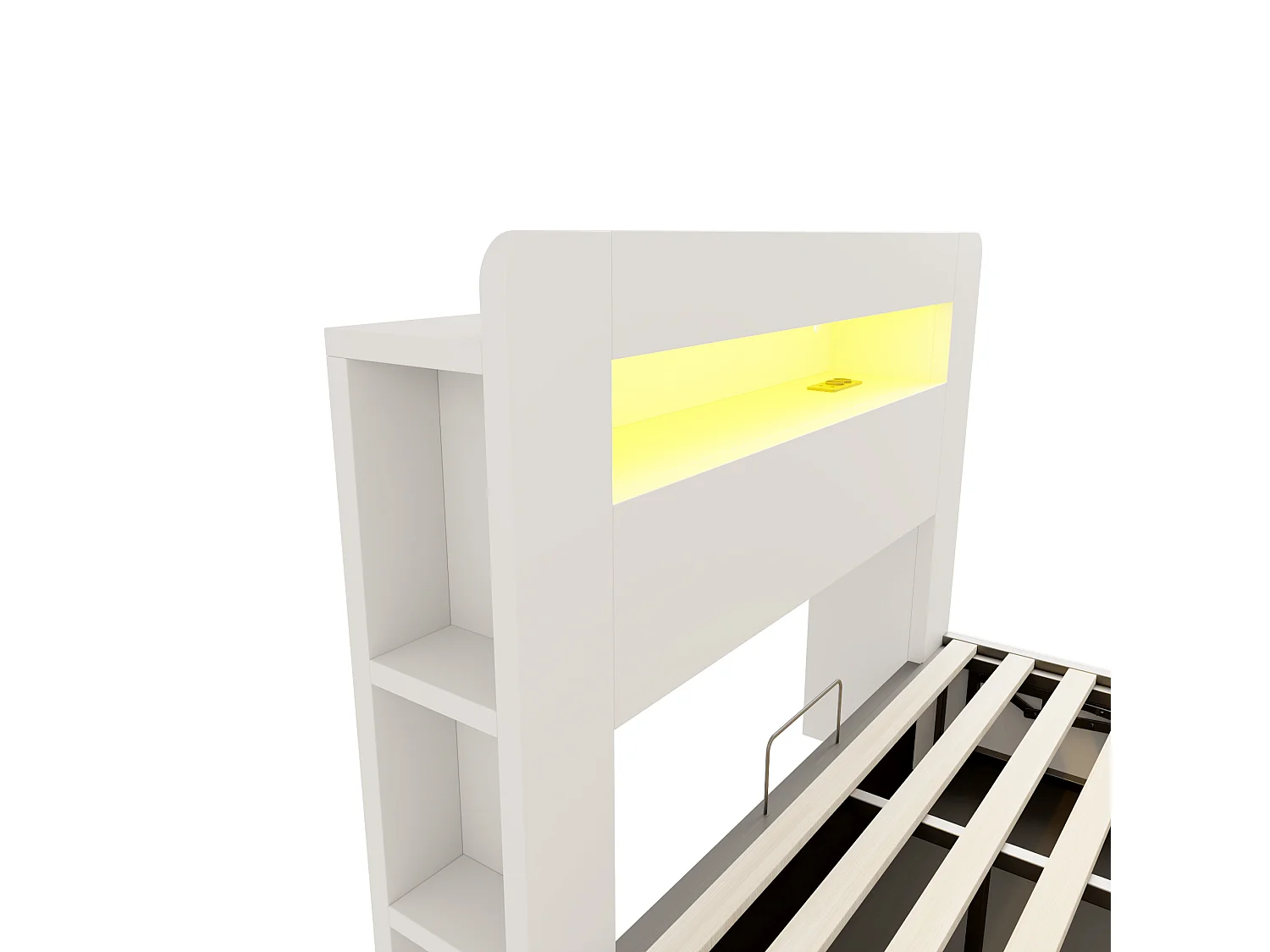 Houten bed met opbergruimte 140x200 cm - met LED-hoofdbord - met geïntegreerd stopcontact - met opbergvakken - wit (matras niet inbegrepen)