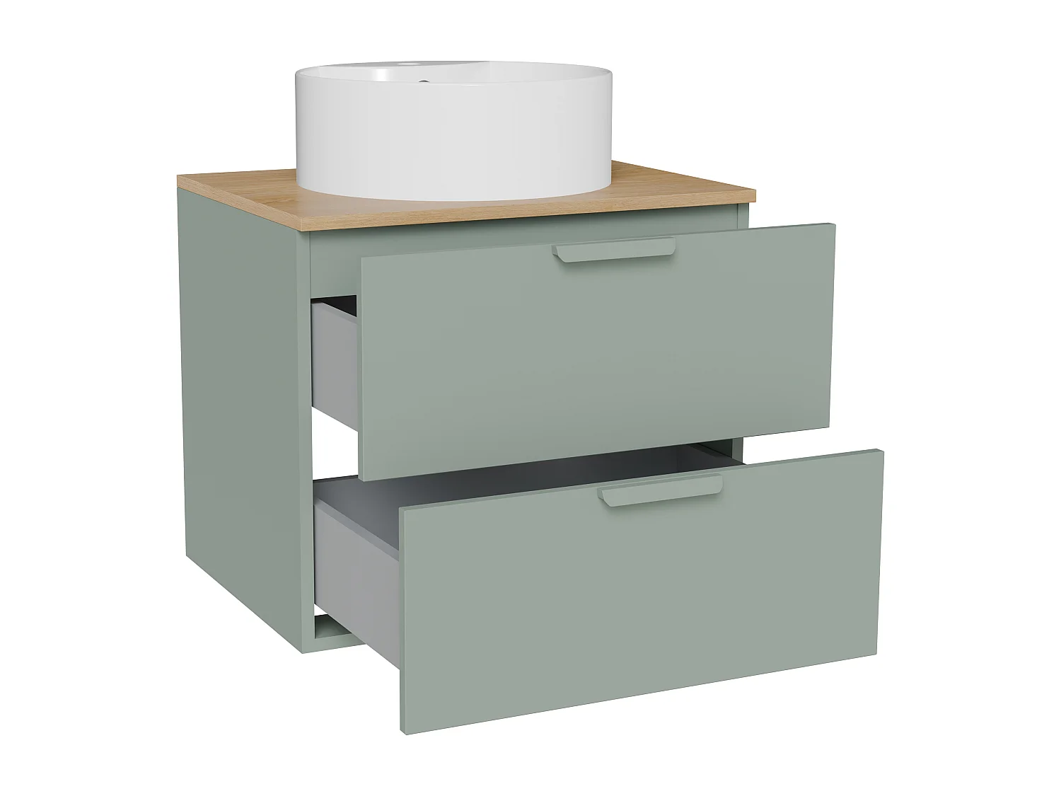 Meuble de salle de bain suspendu avec vasque à poser ronde – Vert sauge – L60 cm – AVORELI
