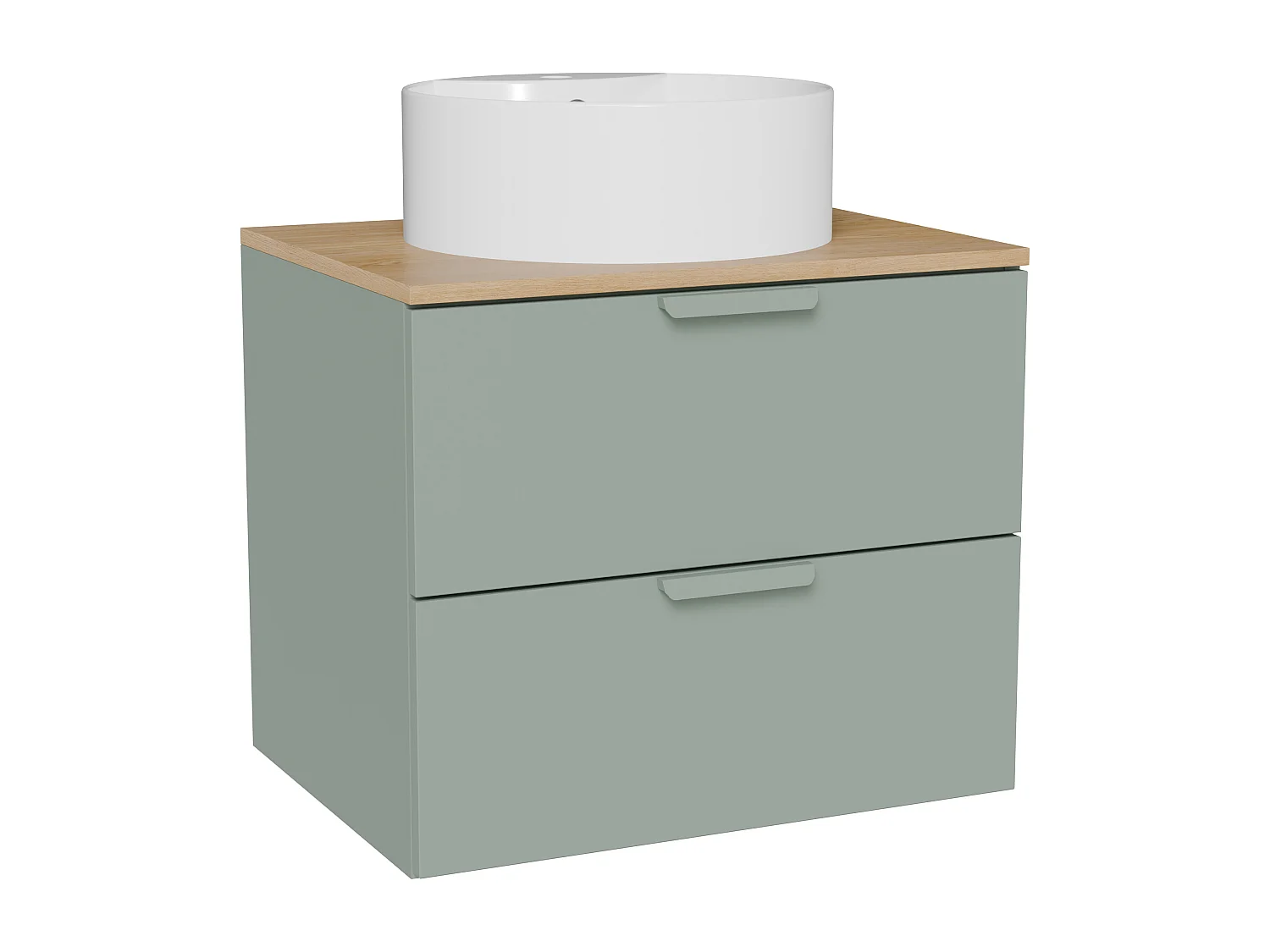 Meuble de salle de bain suspendu avec vasque à poser ronde – Vert sauge – L60 cm – AVORELI