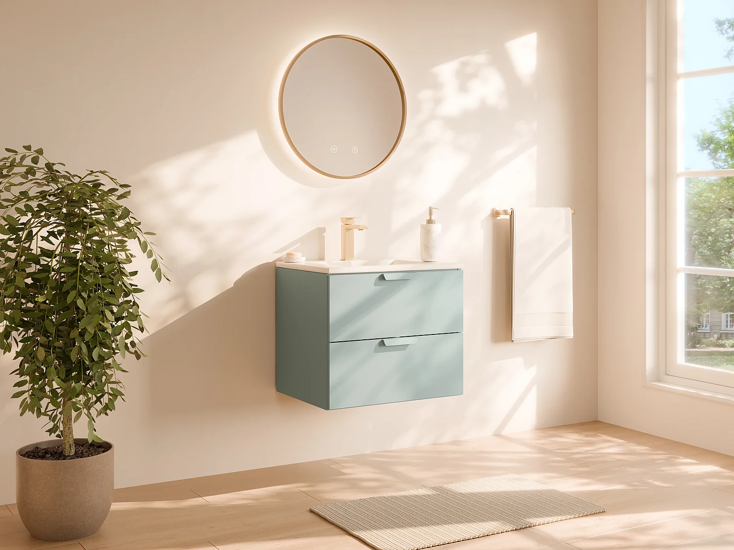 Meuble de salle de bain suspendu avec vasque à encastrer – Vert sauge – L60 cm – AVORELI